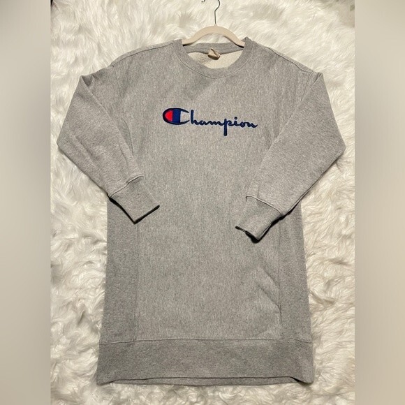 Champion Reverse Weave Long Sleeve Sweatshirt Dress in Grey - Picture 2 of 5